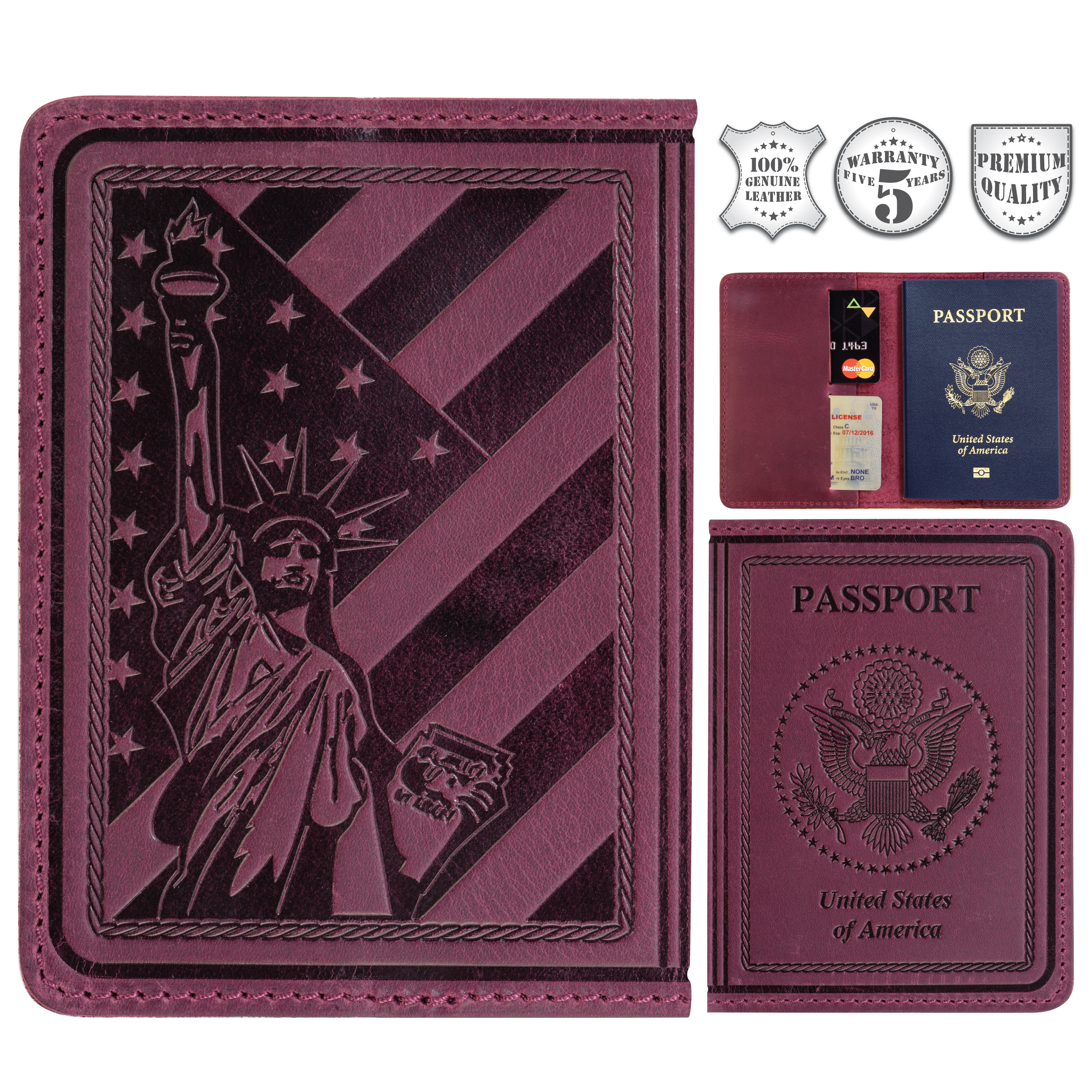 Шкіряна обкладинка на паспорт Passport USA col.L бордовий Шкіряна обкладинка на паспорт Passport USA col.L бордовий